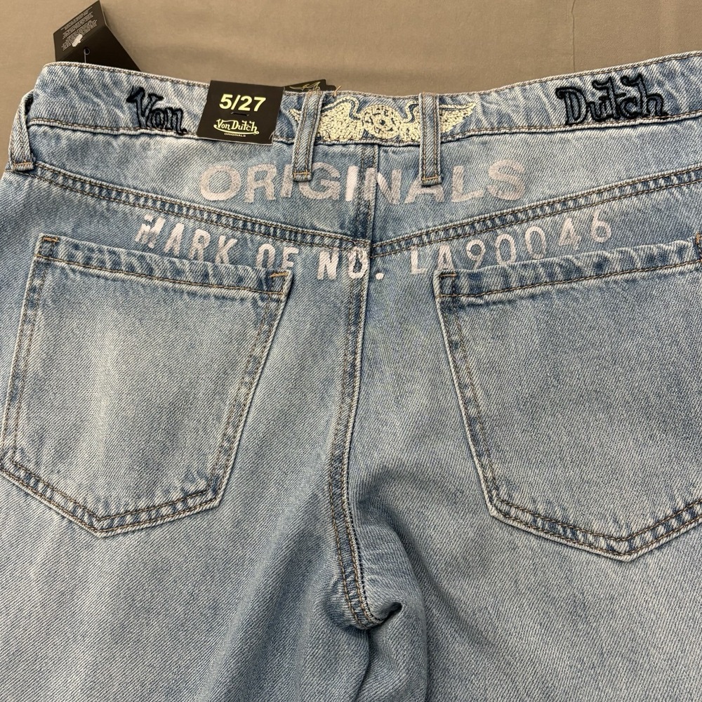 Von Dutch Women Extra Wide Leg Flare Jeans Loose Sz 27 Patch Embroidered Y2K 90s - Picture 7 of 9